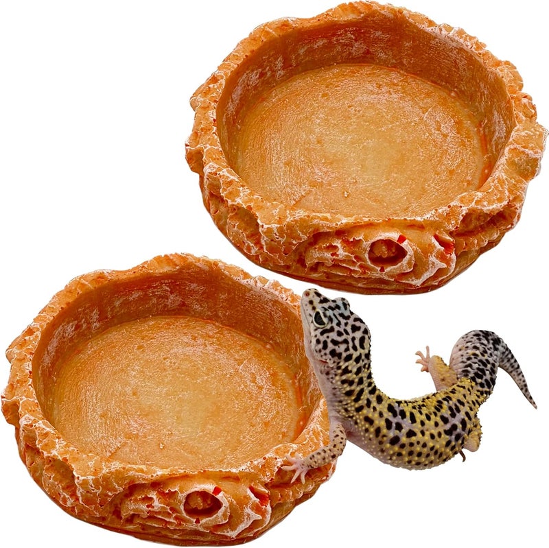CATENEED Small Reptile Water Dish Food Bowls, 2 Pack Reptile Feeding Dish for Hermit Crab Bearded Dragon Lizard Leopard Gecko Tortoise Frog - Image 1
